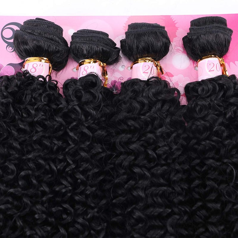 FRELYN Kinky Curly Hair Bundles Synthetic Hair Weave Bundles 18 18 20 20 Inches 4 Pieces/Pack Black Color Quick Weave Sew in Extension Very Soft - Image 3